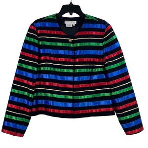 Maggy London Petites Womens Striped Jacket Sz P14 Long Sleeve Party Cocktail
